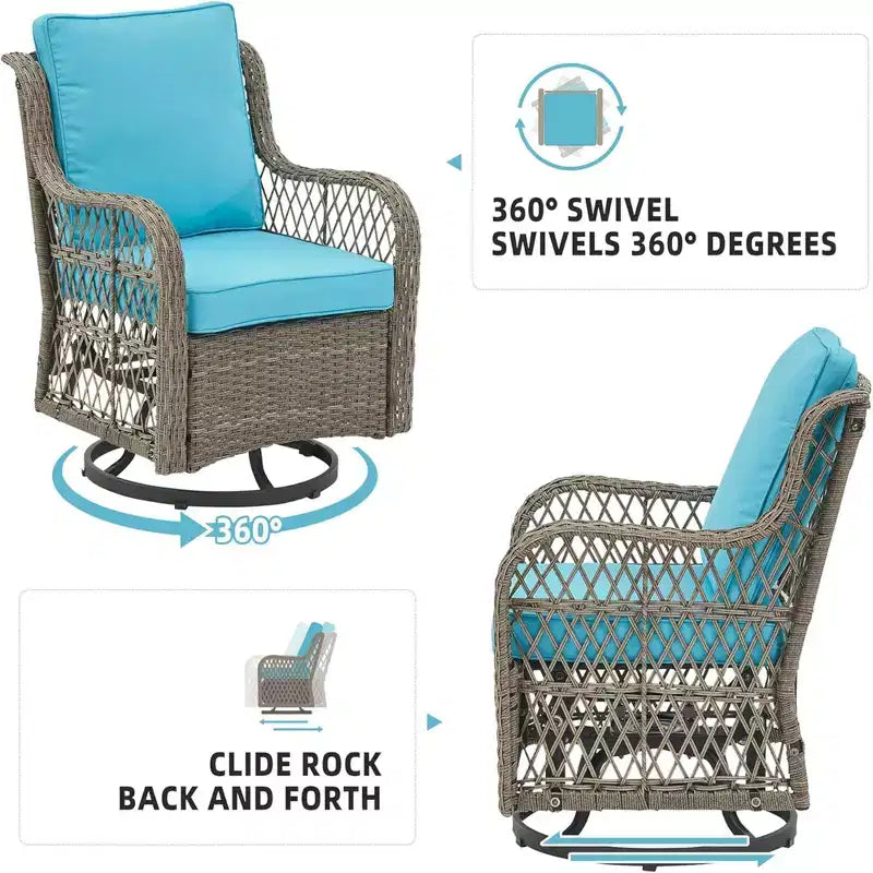 GustoWave 3-Piece Outdoor Wicker Rocking Chair Bistro Set With 2 Swivel Chairs And Tempered Glass Tabletop For Patio Porch Backyard