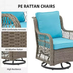 GustoWave 3-Piece Outdoor Wicker Rocking Chair Bistro Set With 2 Swivel Chairs And Tempered Glass Tabletop For Patio Porch Backyard
