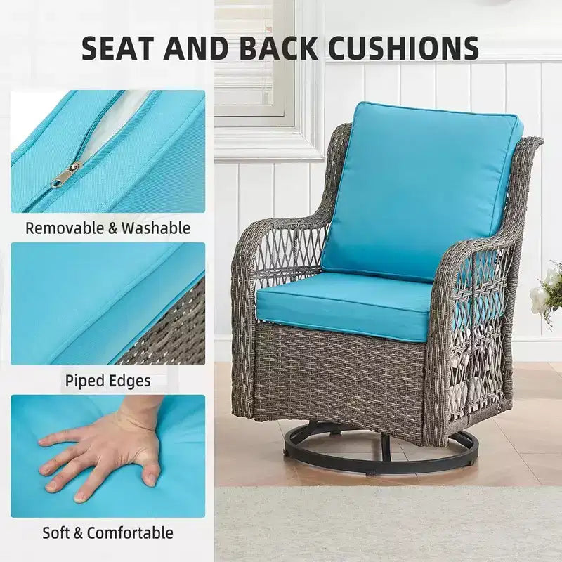GustoWave 3-Piece Outdoor Wicker Rocking Chair Bistro Set With 2 Swivel Chairs And Tempered Glass Tabletop For Patio Porch Backyard