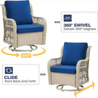 GustoWave 3-Piece Outdoor Wicker Rocking Chair Bistro Set With 2 Swivel Chairs And Tempered Glass Tabletop For Patio Porch Backyard