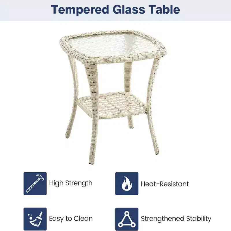 GustoWave 3-Piece Outdoor Wicker Rocking Chair Bistro Set With 2 Swivel Chairs And Tempered Glass Tabletop For Patio Porch Backyard