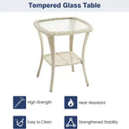 GustoWave 3-Piece Outdoor Wicker Rocking Chair Bistro Set With 2 Swivel Chairs And Tempered Glass Tabletop For Patio Porch Backyard