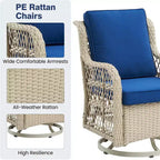 GustoWave 3-Piece Outdoor Wicker Rocking Chair Bistro Set With 2 Swivel Chairs And Tempered Glass Tabletop For Patio Porch Backyard
