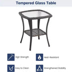 GustoWave 3-Piece Outdoor Wicker Rocking Chair Bistro Set With 2 Swivel Chairs And Tempered Glass Tabletop For Patio Porch Backyard