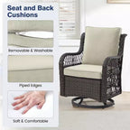 GustoWave 3-Piece Outdoor Wicker Rocking Chair Bistro Set With 2 Swivel Chairs And Tempered Glass Tabletop For Patio Porch Backyard