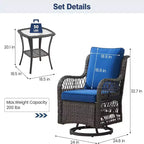 GustoWave 3-Piece Outdoor Wicker Rocking Chair Bistro Set With 2 Swivel Chairs And Tempered Glass Tabletop For Patio Porch Backyard