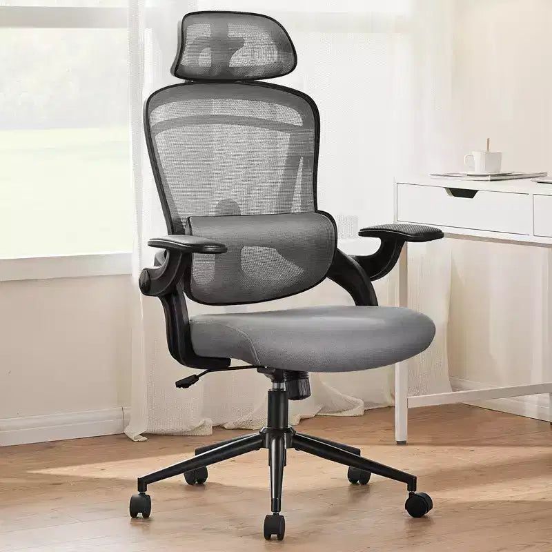 Bestier Office Chair with Adjustable Lumbar Support & Headrest, Comfy Mesh Computer Chair with Soft Flip Up Arms, Adjustable Height Gaming Chair