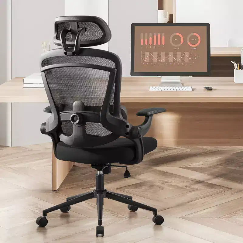 Bestier Office Chair with Adjustable Lumbar Support & Headrest, Comfy Mesh Computer Chair with Soft Flip Up Arms, Adjustable Height Gaming Chair