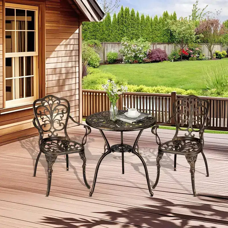 TROPOW 3 Piece Bistro Set, Outdoor Bistro Table and Chairs Set of 2, Rust-Resistant Cast Aluminum All Weather Patio Outdoor Bistro Set with Umbrella