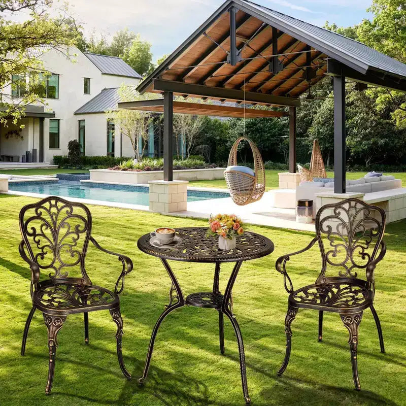 TROPOW 3 Piece Bistro Set, Outdoor Bistro Table and Chairs Set of 2, Rust-Resistant Cast Aluminum All Weather Patio Outdoor Bistro Set with Umbrella