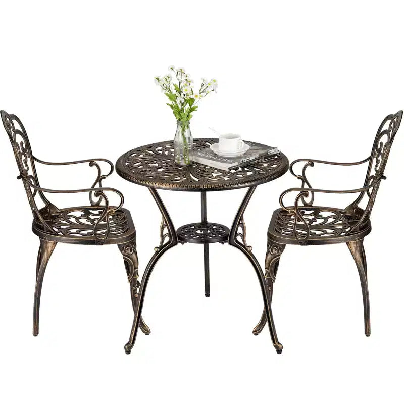 TROPOW 3 Piece Bistro Set, Outdoor Bistro Table and Chairs Set of 2, Rust-Resistant Cast Aluminum All Weather Patio Outdoor Bistro Set with Umbrella