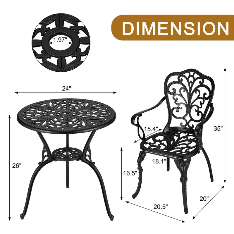 TROPOW 3 Piece Bistro Set, Outdoor Bistro Table and Chairs Set of 2, Rust-Resistant Cast Aluminum All Weather Patio Outdoor Bistro Set with Umbrella