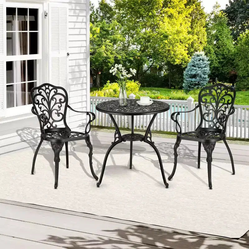 TROPOW 3 Piece Bistro Set, Outdoor Bistro Table and Chairs Set of 2, Rust-Resistant Cast Aluminum All Weather Patio Outdoor Bistro Set with Umbrella