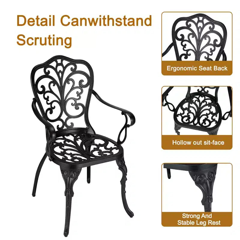 TROPOW 3 Piece Bistro Set, Outdoor Bistro Table and Chairs Set of 2, Rust-Resistant Cast Aluminum All Weather Patio Outdoor Bistro Set with Umbrella