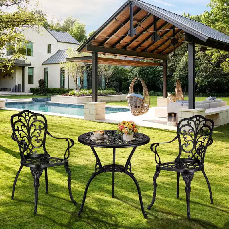 TROPOW 3 Piece Bistro Set, Outdoor Bistro Table and Chairs Set of 2, Rust-Resistant Cast Aluminum All Weather Patio Outdoor Bistro Set with Umbrella