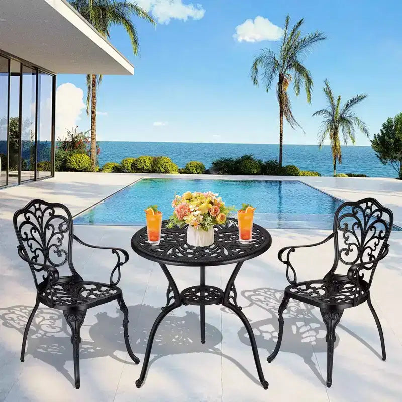 TROPOW 3 Piece Bistro Set, Outdoor Bistro Table and Chairs Set of 2, Rust-Resistant Cast Aluminum All Weather Patio Outdoor Bistro Set with Umbrella