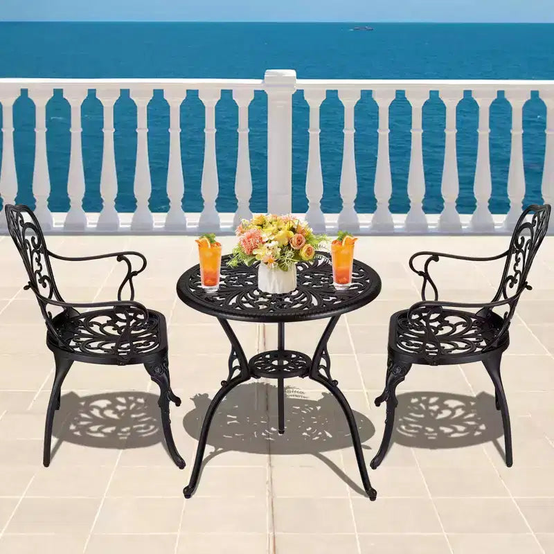 TROPOW 3 Piece Bistro Set, Outdoor Bistro Table and Chairs Set of 2, Rust-Resistant Cast Aluminum All Weather Patio Outdoor Bistro Set with Umbrella