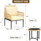 GustoWave 3-Piece Bistro Set With Table And Beige Cushions For Garden Patio Deck