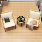 GustoWave 3-Piece Bistro Set With Table And Beige Cushions For Garden Patio Deck
