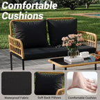 GustoWave 4 Piece Outdoor Patio Conversation Set With Coffee Table & Thick Cushions For Small Balcony Garden Yard