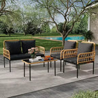 GustoWave 4 Piece Outdoor Patio Conversation Set With Coffee Table & Thick Cushions For Small Balcony Garden Yard