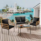 GustoWave 4 Piece Outdoor Patio Conversation Set With Coffee Table & Thick Cushions For Small Balcony Garden Yard