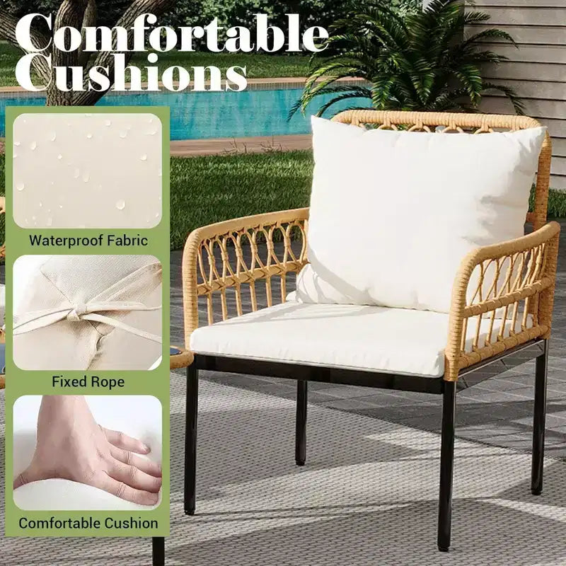 GustoWave 4 Piece Outdoor Patio Conversation Set With Coffee Table & Thick Cushions For Small Balcony Garden Yard