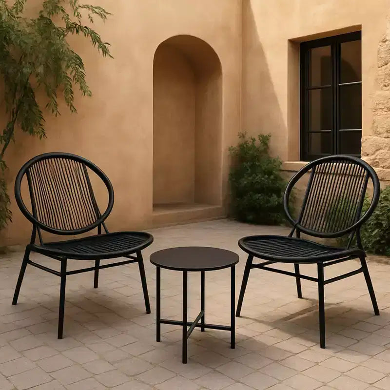 GustoWave 3-Piece Patio Bistro Set With Side Table And 2 Chairs For Balcony, Patio, Garden, Black