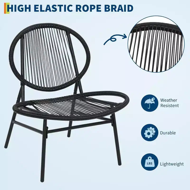 GustoWave 3-Piece Patio Bistro Set With Side Table And 2 Chairs For Balcony, Patio, Garden, Black