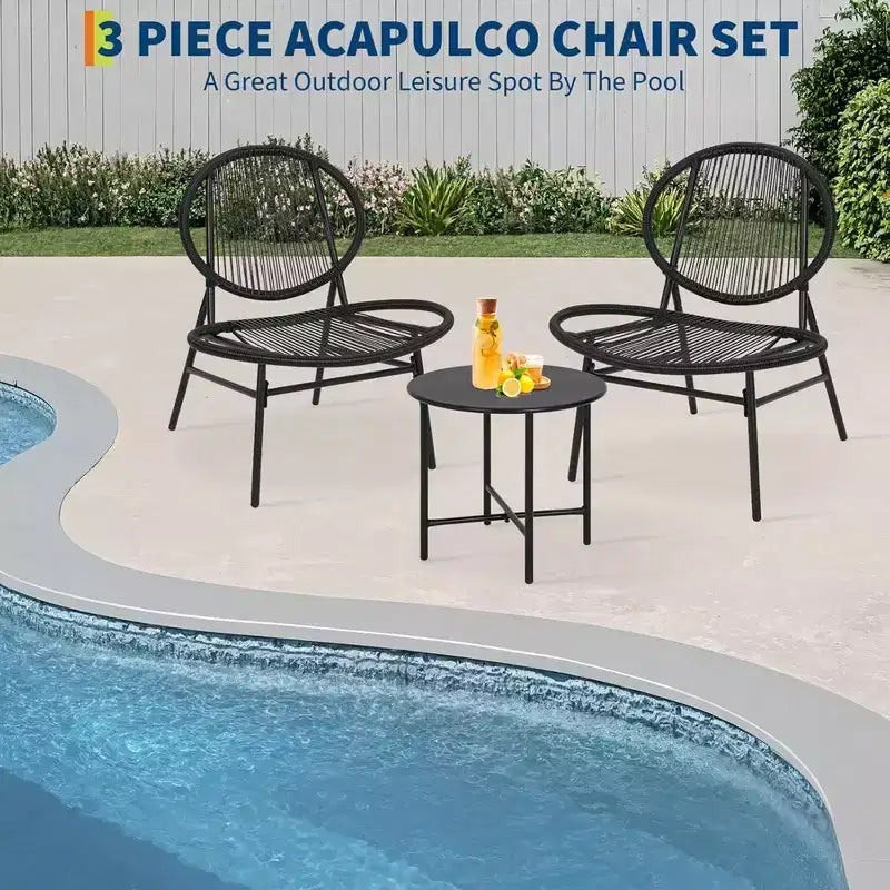GustoWave 3-Piece Patio Bistro Set With Side Table And 2 Chairs For Balcony, Patio, Garden, Black