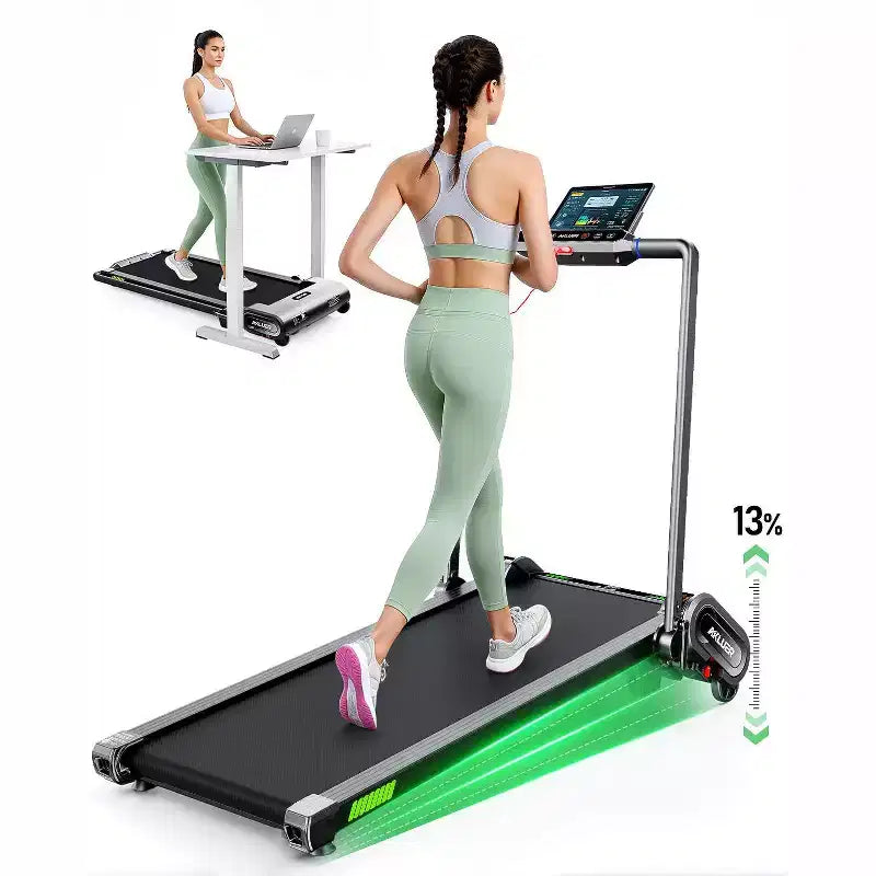 Akluer Foldable Walking Pad with 13% Auto Incline, 2.5HP Under Desk Treadmill with Handlebar & Remote, LED Display for Home Office Running