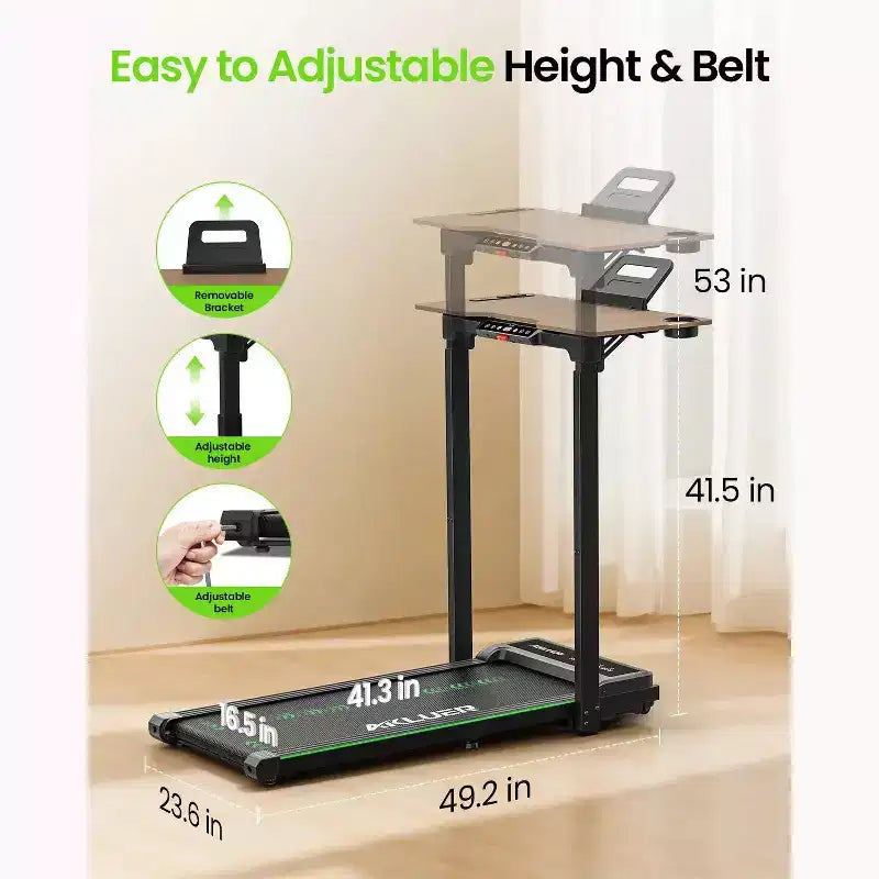 Akluer Walking Pad Treadmill with Adjustable Desk, 2.5HP Compact Under Desk Treadmill with Remote, Foldable Quiet Treadmill for Home Office