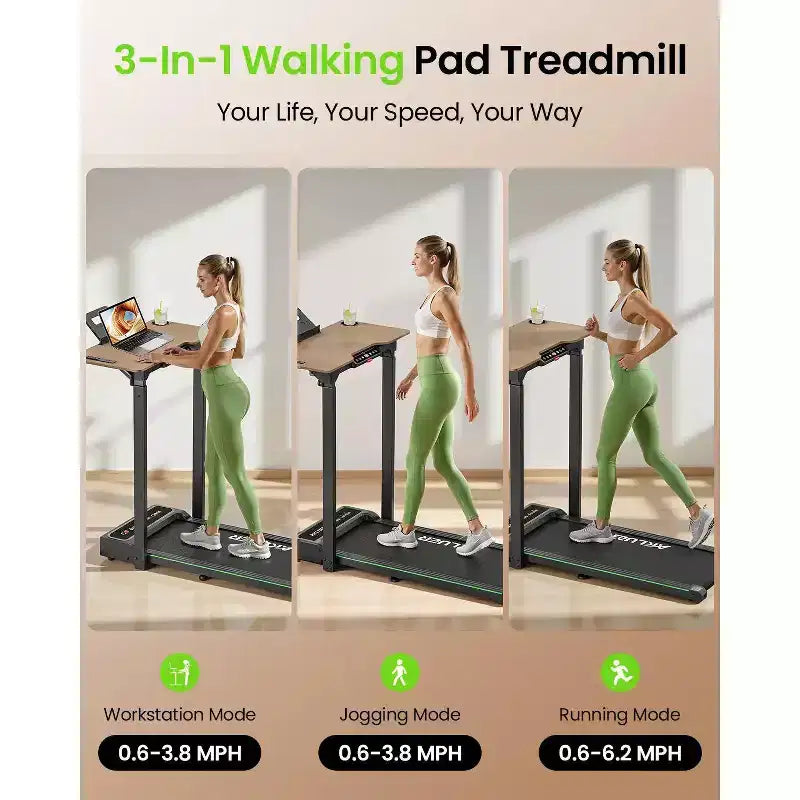 Akluer Walking Pad Treadmill with Adjustable Desk, 2.5HP Compact Under Desk Treadmill with Remote, Foldable Quiet Treadmill for Home Office