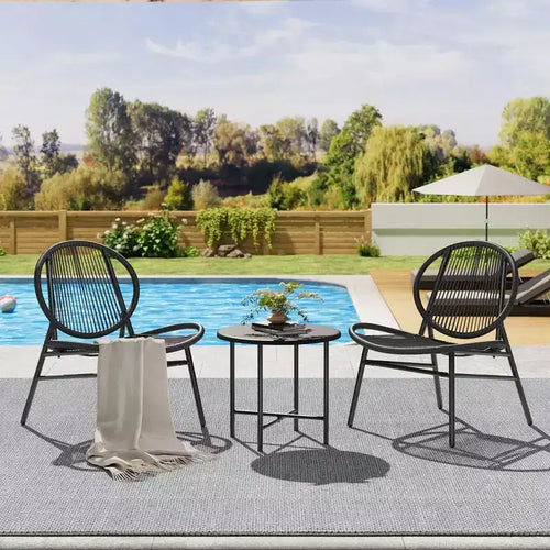 3 Piece Patio Bistro Set, Outdoor Seating Acapulco Chairs, All Weather Modern Patio Chairs Set of 2 with Side Table, Patio Conversation Bistro Set