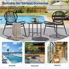 3 Piece Patio Bistro Set, Outdoor Seating Acapulco Chairs, All Weather Modern Patio Chairs Set of 2 with Side Table, Patio Conversation Bistro Set
