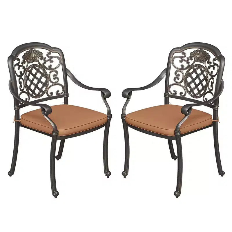 2 Piece Patio Dining Chairs with Cushions, Outdoor All-Weather Cast Aluminum Chairs, Patio Bistro Dining Chair Set of 2 for Garden Deck Backyard