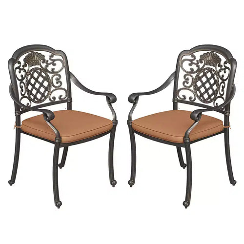 2 Piece Patio Dining Chairs with Cushions, Outdoor All-Weather Cast Aluminum Chairs, Patio Bistro Dining Chair Set of 2 for Garden Deck Backyard