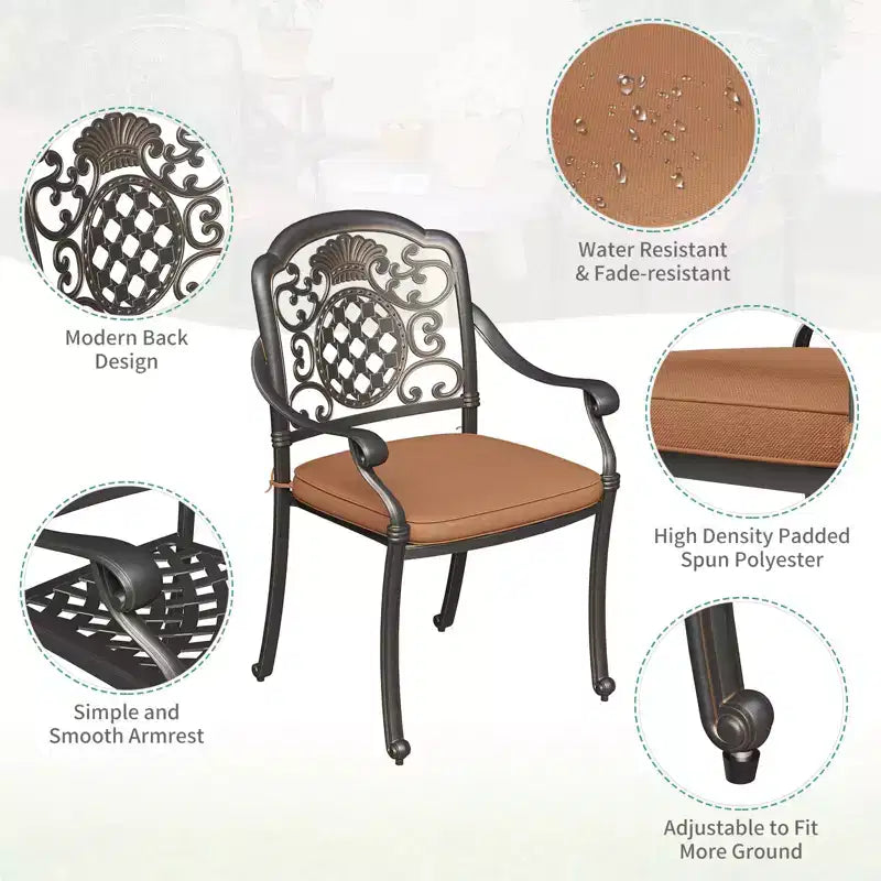 2 Piece Patio Dining Chairs with Cushions, Outdoor All-Weather Cast Aluminum Chairs, Patio Bistro Dining Chair Set of 2 for Garden Deck Backyard
