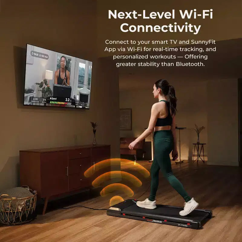 Sunny Health & Fitness Treadpad 100 SMART Walking Treadmill with WiFi, Bluetooth, Shock Absorption & UnderDesk Foldable Design