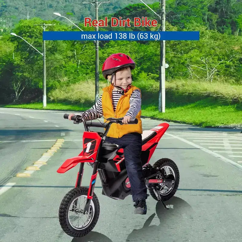 24V Kids Ride On Electric Off-Road Motorcycle,250W Motor 13.6MPH Fast Speed Dirt Bike Motocross,Leather Seat,for Kids Riding Toy, Red