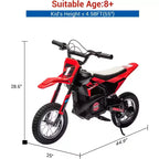 24V Kids Ride On Electric Off-Road Motorcycle,250W Motor 13.6MPH Fast Speed Dirt Bike Motocross,Leather Seat,for Kids Riding Toy, Red