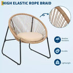 3 Piece Outdoor Seating Acapulco Chair Glass Top Side Table and 2 Chairs with Cushions PE Rattan All-Weather Patio Conversation Bistro Set