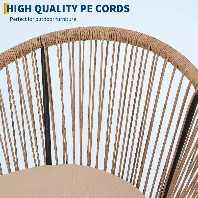 3 Piece Outdoor Seating Acapulco Chair Glass Top Side Table and 2 Chairs with Cushions PE Rattan All-Weather Patio Conversation Bistro Set