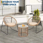 3 Piece Outdoor Seating Acapulco Chair Glass Top Side Table and 2 Chairs with Cushions PE Rattan All-Weather Patio Conversation Bistro Set