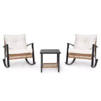 LAUSAINT HOME 3 Pieces Rocking Bistro Set Oversize Rattan Conversation Set Thick Cushions for Garden