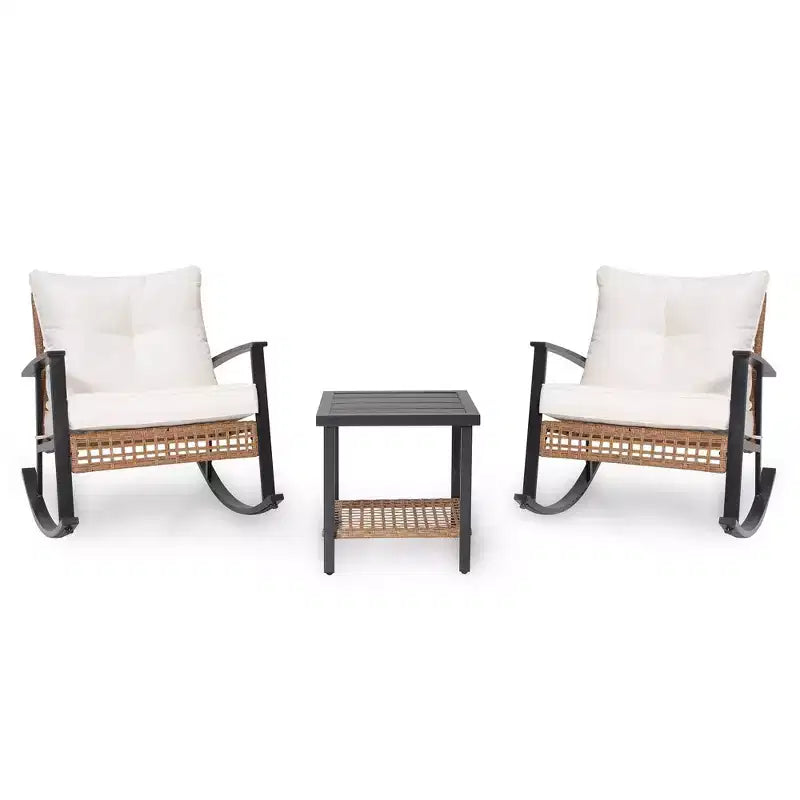 LAUSAINT HOME 3 Pieces Rocking Bistro Set Oversize Rattan Conversation Set Thick Cushions for Garden