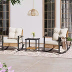 LAUSAINT HOME 3 Pieces Rocking Bistro Set Oversize Rattan Conversation Set Thick Cushions for Garden