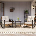LAUSAINT HOME 3 Pieces Rocking Bistro Set Oversize Rattan Conversation Set Thick Cushions for Garden