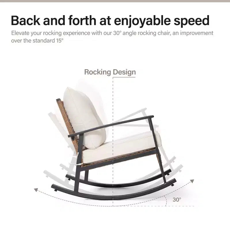 LAUSAINT HOME 3 Pieces Rocking Bistro Set Oversize Rattan Conversation Set Thick Cushions for Garden