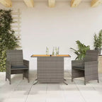 vidaXL 3 Piece Poly Rattan Bistro Set with Cushions - Gray Outdoor Patio Furniture with Tempered Glass Table and Comfortable Armchairs